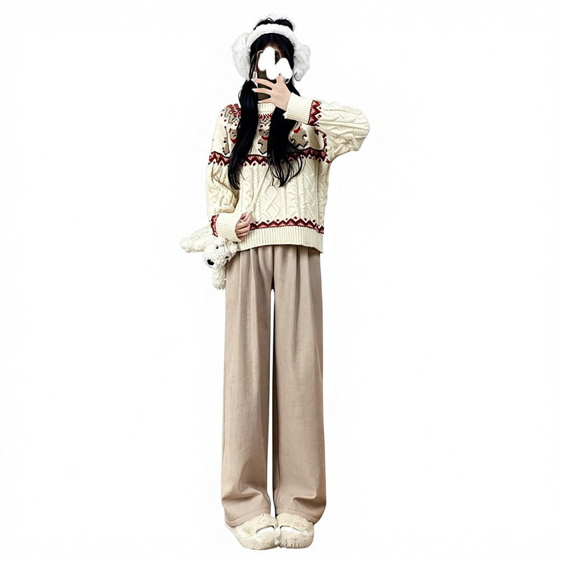Women's Cotton Pants Manufacturer - Autumn Winter Lamb Wool Thickened Wide Leg Casual