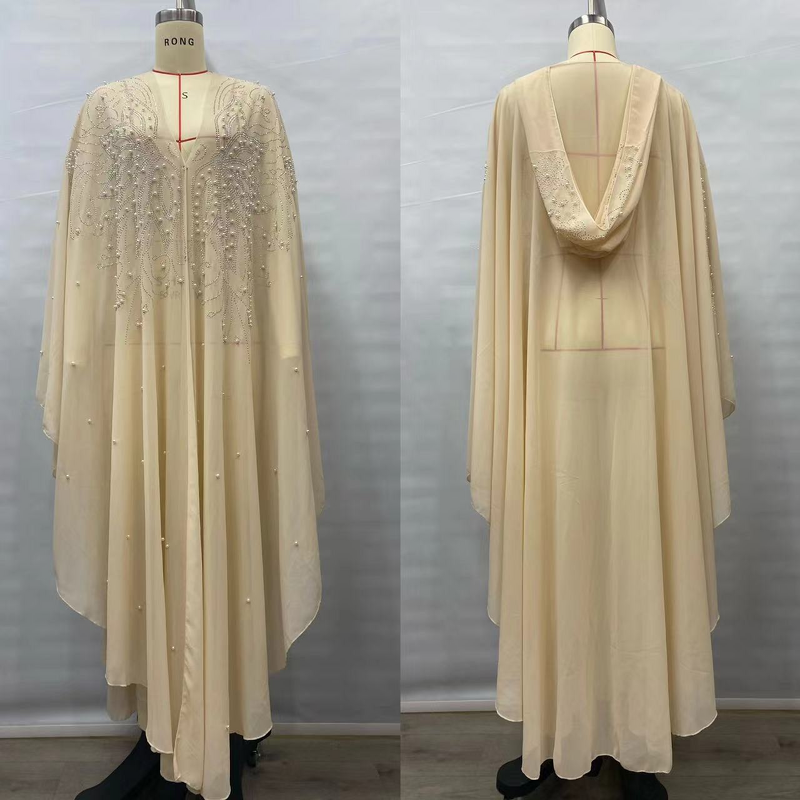 Muslim Cape Dress Manufacturer - Hot-Stamped Rhinestone Polyester Shawl Hooded