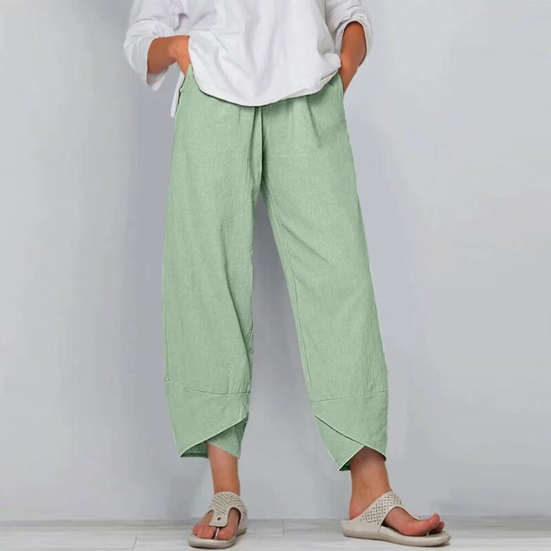 Women's Wide Leg Pants Manufacturer - Casual Straight Leg Bound Feet Cotton Loose Solid Color