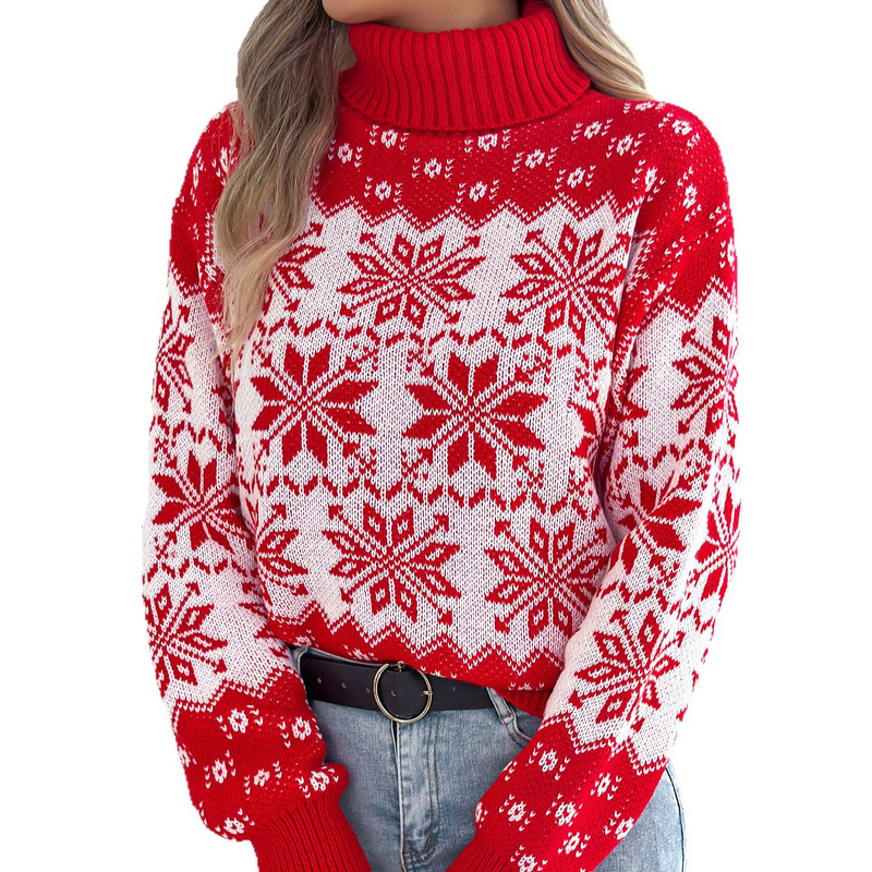 Snowflake Sweater Manufacturer - Long Sleeve High Necked Pullover Christmas Warm