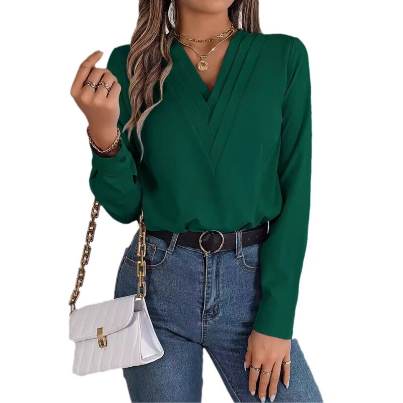 Layered Shirt Manufacturer - 2025 V-neck Cuff Solid Color Long Sleeve for Autumn Winter