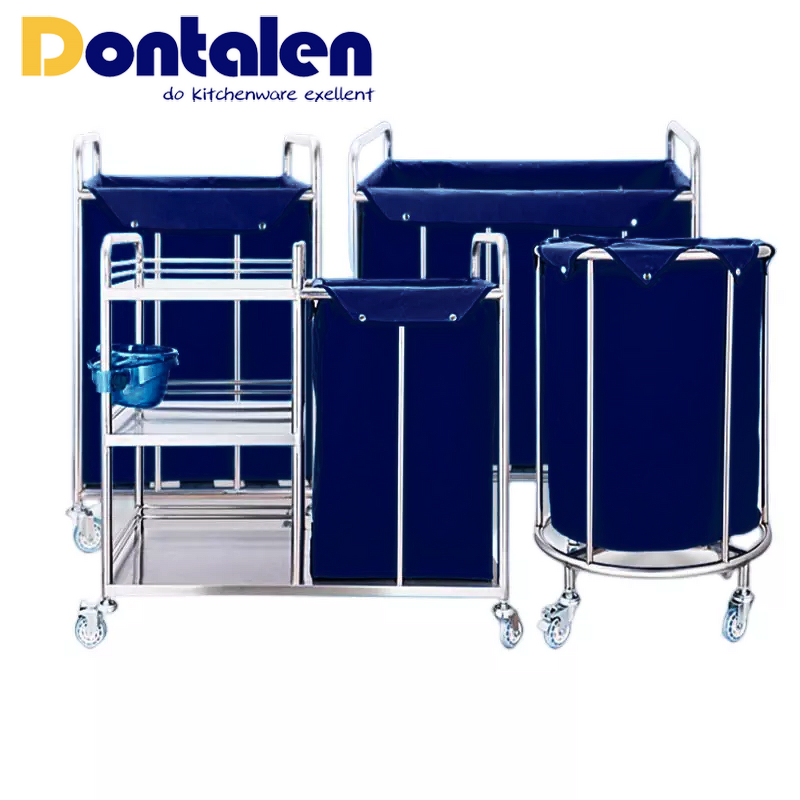 Linen Trolley Cart Manufacturer - Dontalen X-shape Folding Hotel Rolling Laundry Basket with Bags