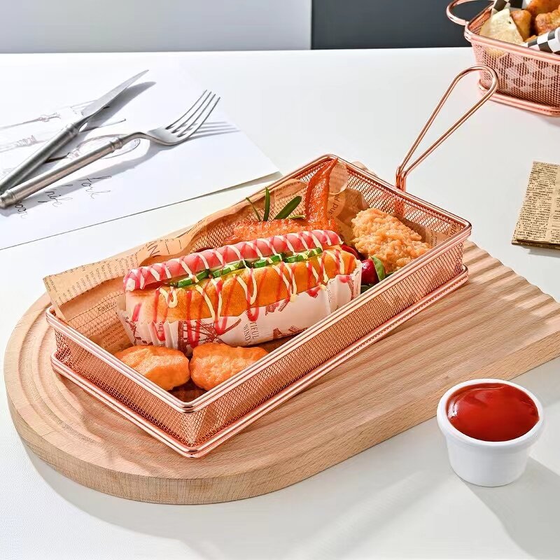 Serving Basket Manufacturer - Small Square Stainless Steel Restaurant Snack Food Storage Set