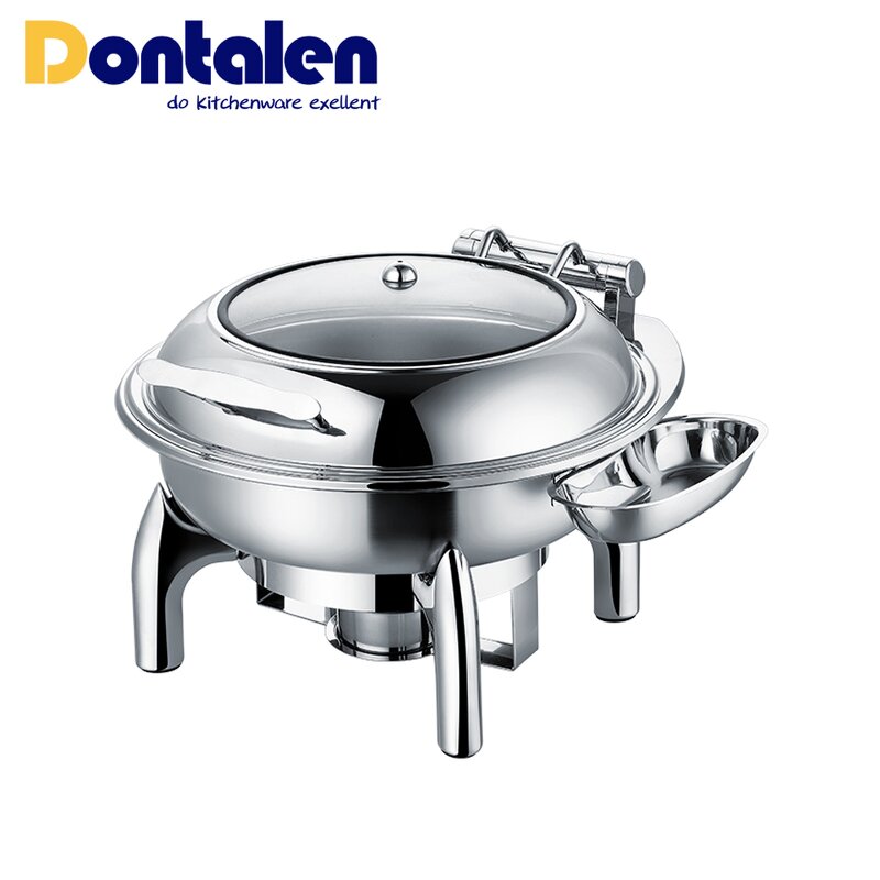 Chafing Dish Manufacturer - Electric Luxury Gold Roll Top Round 6-Liter with Glass Lid