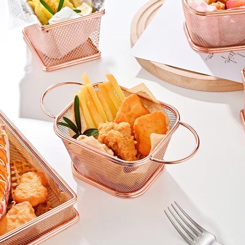 Serving Basket Manufacturer - Small Square Stainless Steel Restaurant Snack Food Storage Set