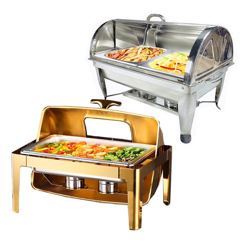 Chafing Dish Manufacturer - Various Design Mirror Polish Gold Roll Top Crown Buffet