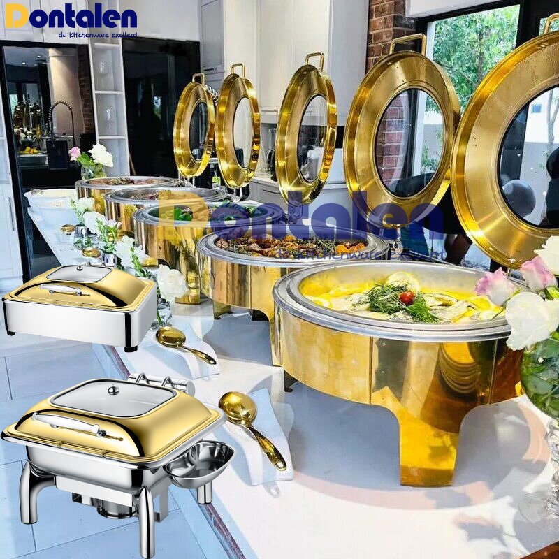 Chafing Dish Manufacturer - Various Design Mirror Polish Gold Roll Top Crown Buffet