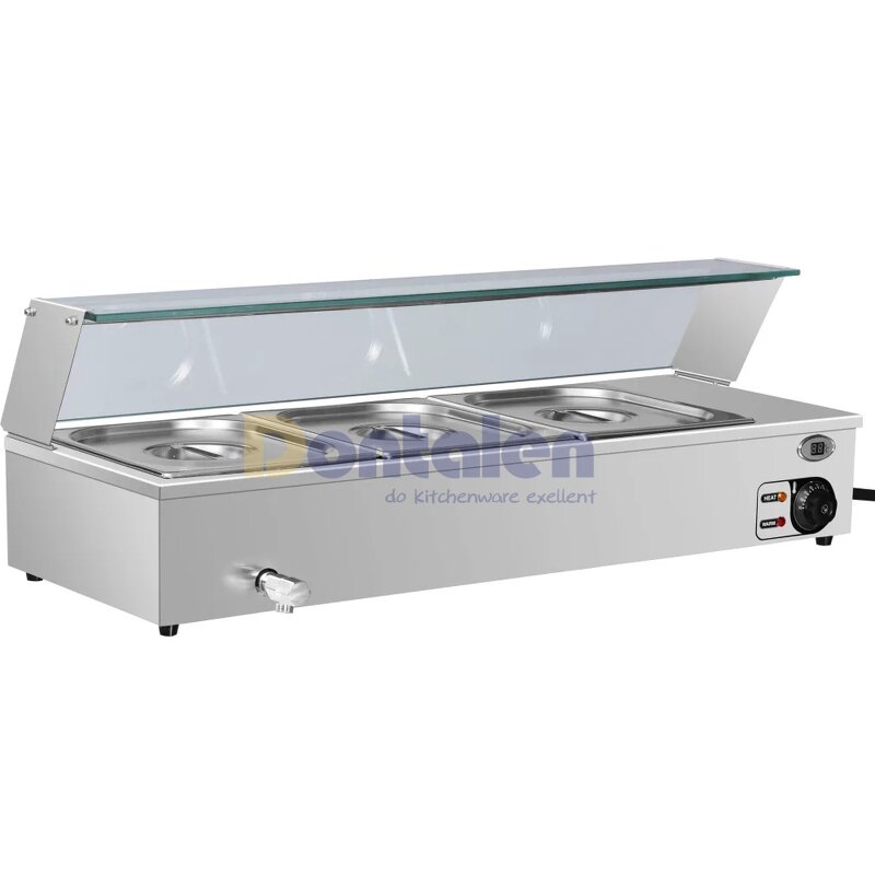 Food Warmer Manufacturer - Electric Commercial Table Top Stainless Steel Bain-Marie with Glass