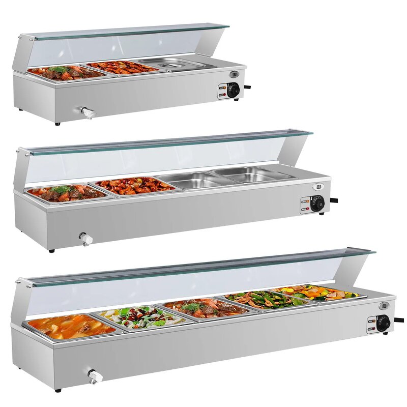 Food Warmer Manufacturer - Electric Commercial Table Top Stainless Steel Bain-Marie with Glass