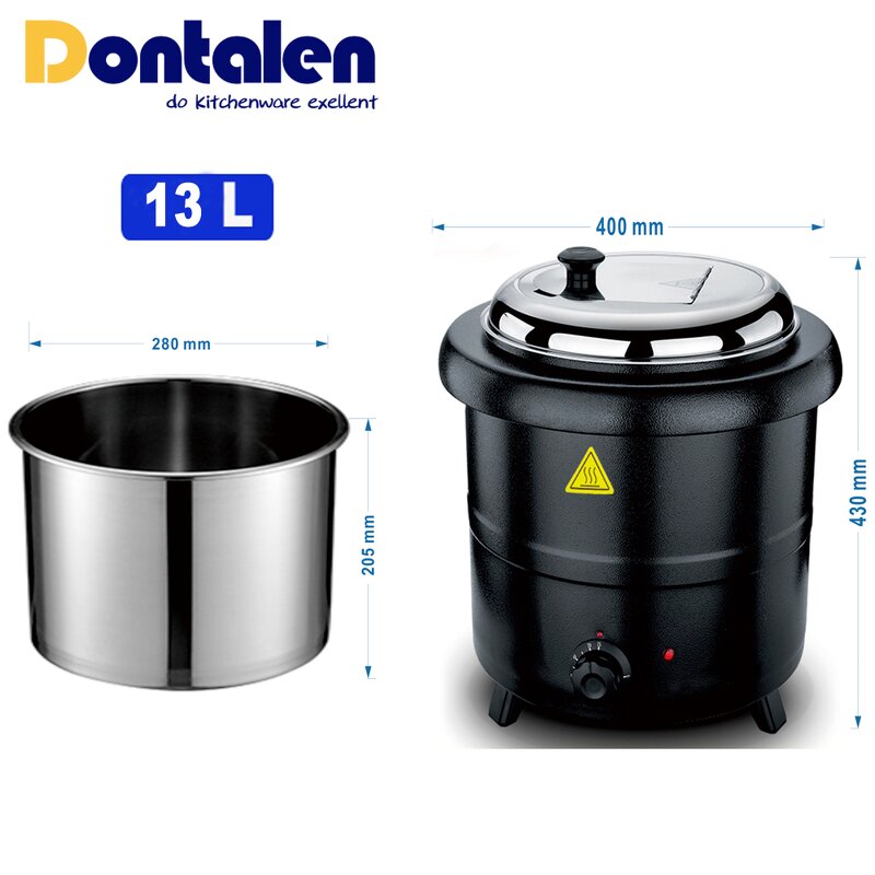Soup Kettle Manufacturer - Dontalen E003 13L Stainless Steel with Bain Marie Black 600W CE