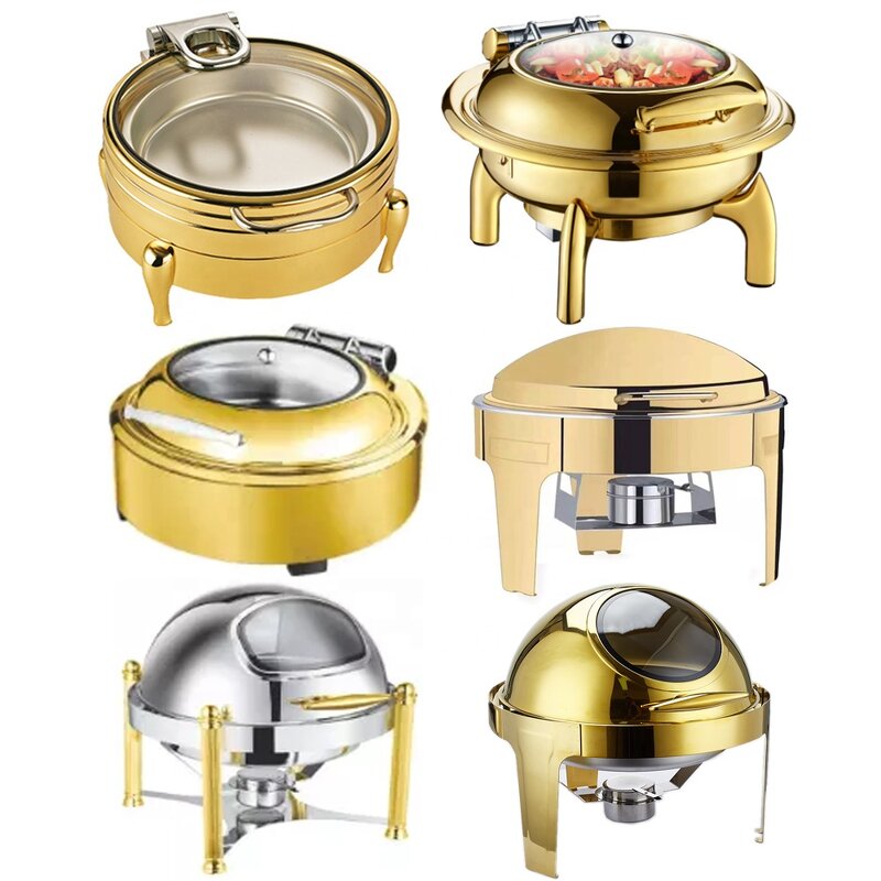 Chafing Dish Manufacturer - Various Design Mirror Polish Gold Roll Top Crown Buffet