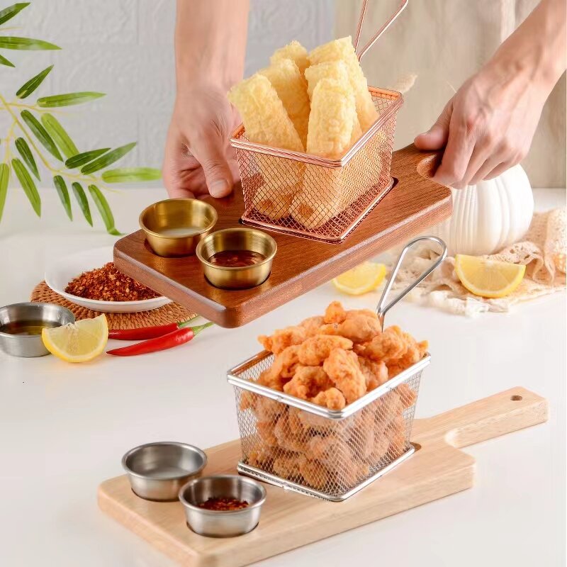 Serving Basket Manufacturer - Small Square Stainless Steel Restaurant Snack Food Storage Set