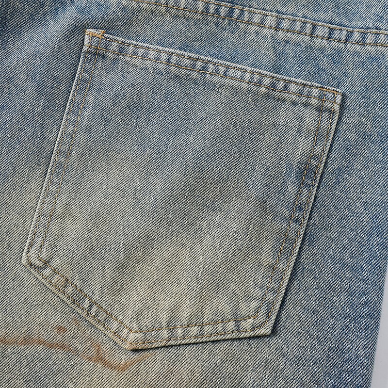 Men's Denim Trousers Manufacturer - Wholesale Distressed Heavy Washed Retro Fried Salt Loose Pants
