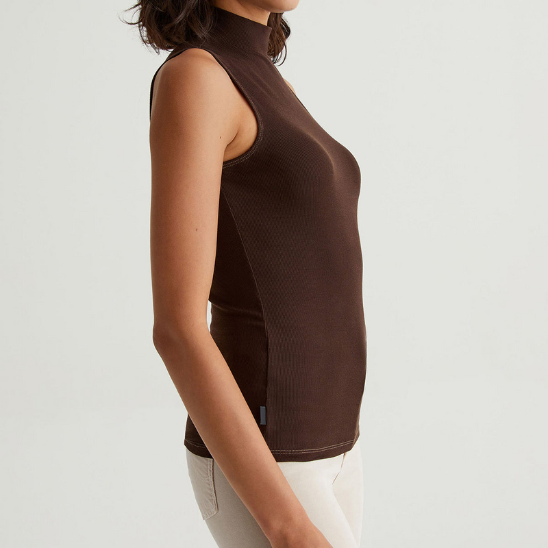 Women's Ribbed Top Manufacturer - Custom Logo Embroidery Basic Neck Slim Fitted Sleeveless Pullover Tee