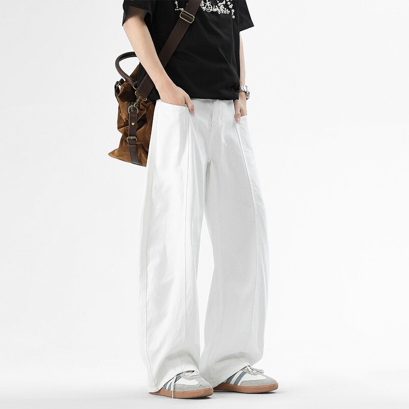 Men's Wide Leg Pants Manufacturer - Four Seasons High-waisted Straight-leg Loose Rough Trimmed Trousers