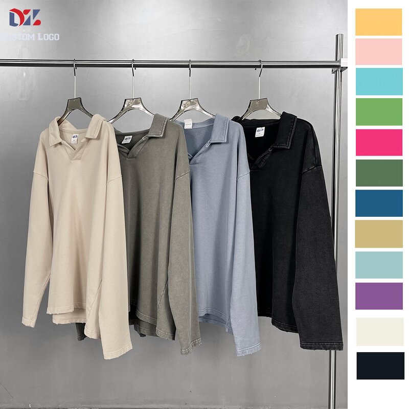 Men's Polo Shirt Manufacturer - 400G Heavyweight Cotton Turn-down Collar Full Sleeve Casual Tee