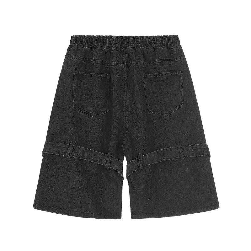Men's Denim Shorts Manufacturer - Summer Trendy With Straps High Street Hip-hop Drawstring Loose Shorts