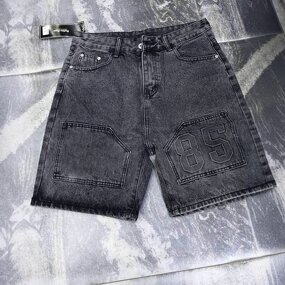 Men's Wide Leg Denim Shorts Manufacturer - Custom OverSized Broad Loose Vintage Light Blue Emboss Half Pant