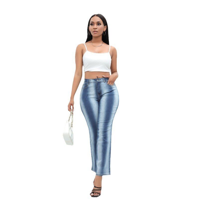 Women's Denim Jeans Manufacturer - Advanced Sense Fashion High Waist Blue Skinny Straight Stitching Autumn Pants