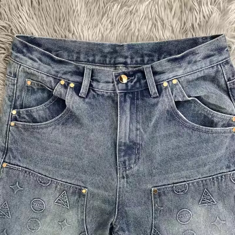 Men's Denim Jeans Manufacturer - Custom Logo Vintage Mid Casual Straight Oversized Baggy Summer Pants