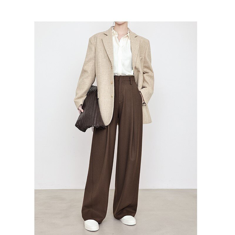 Women's Suit Pants Manufacturer - New Arrival High Waist Caramel Banana Style Old Money Mid Waist Wide Pants
