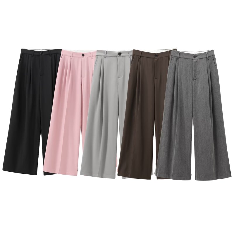 Women's Trousers Manufacturer - PB&ZA 2024 Autumn New Casual Vintage High Waist Zipper Fly Bipleat Pants