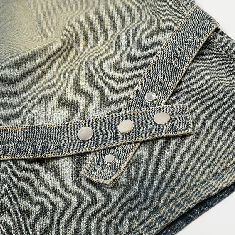 Men's Denim Shorts Manufacturer - Summer Trendy With Straps High Street Hip-hop Drawstring Loose Shorts