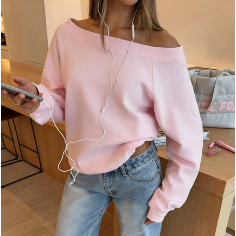 Women's Sweatshirt Manufacturer - OEM ODM New Fashion Cotton Crew Neck Custom off the Shoulder Top