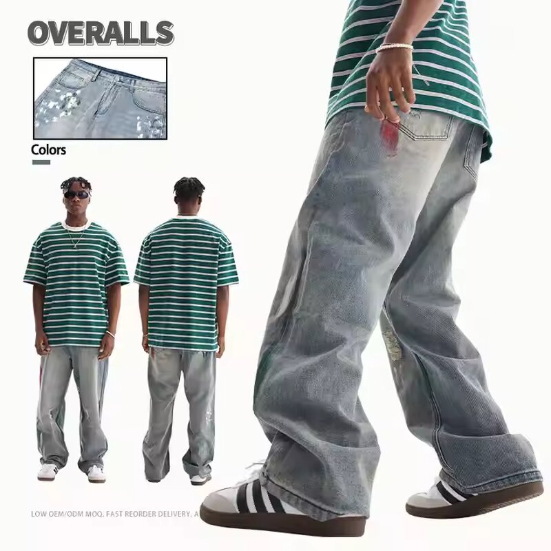 Men's Cargo Jeans Manufacturer - Custom High Quality Distressed Wide Leg Baggy Autumn Print Streetwear Pants