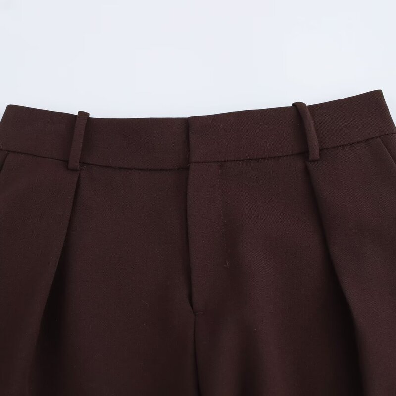 Women's Bucket Pants Manufacturer - Spring New Fashion Casual Breathable Chiffon High Waist Zipper Fly Trousers