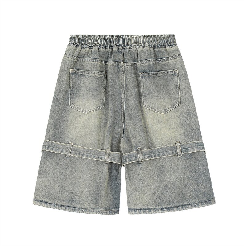 Men's Denim Shorts Manufacturer - Summer Trendy With Straps High Street Hip-hop Drawstring Loose Shorts