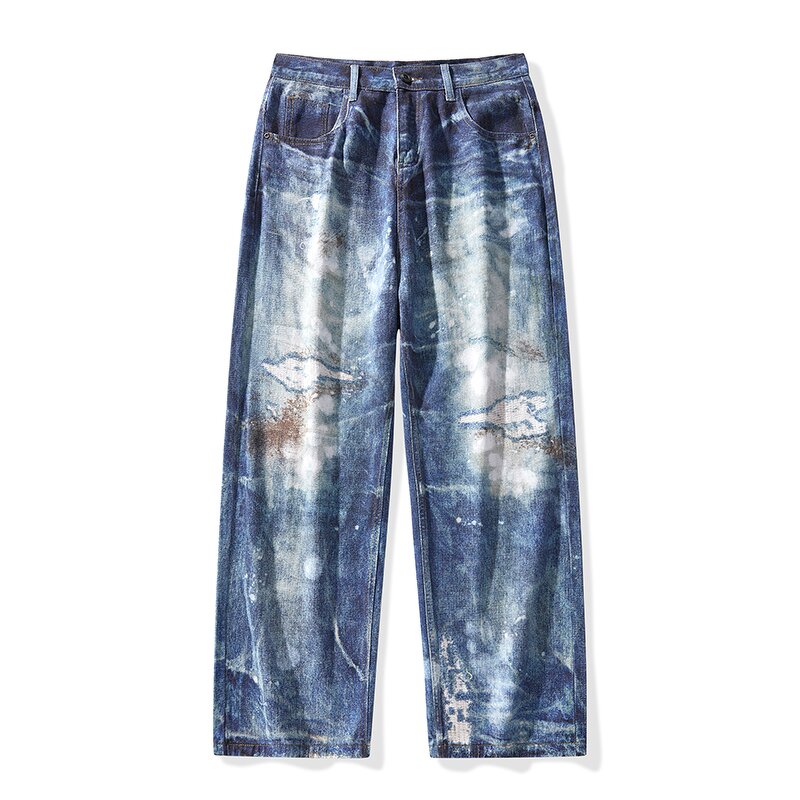 Men's Fashion Jeans Manufacturer - Custom High Quality Graffiti Wash Loose Straight Leg Denim Pants
