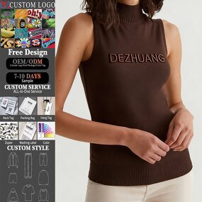 Women's Ribbed Top Manufacturer - Custom Logo Embroidery Basic Neck Slim Fitted Sleeveless Pullover Tee