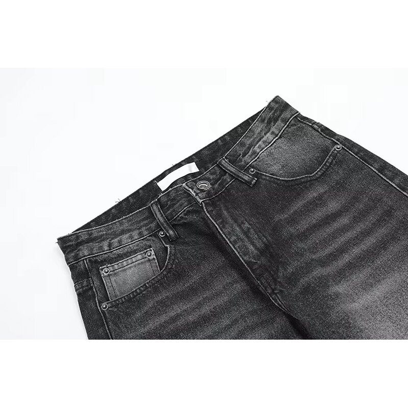 Men's Black Jeans Manufacturer - Custom Washed Distressed Loose Straight Pants Autumn Winter Wholesale