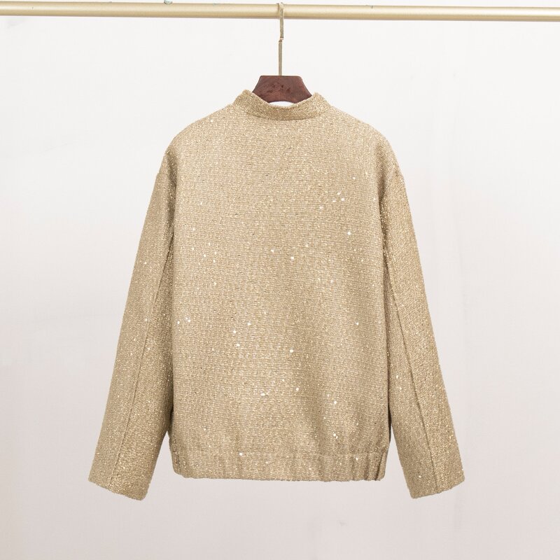 Women's Jumpsuit Manufacturer - New-Style Gold Thread Beaded Coat Sequins Stand-Up Collar Breathable Jumpsuit