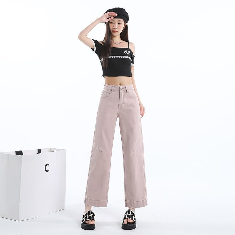 Women's Denim Pants Manufacturer - Mid Waist Breathable Stretch Regular Fit Wide Leg Jeans Trouser