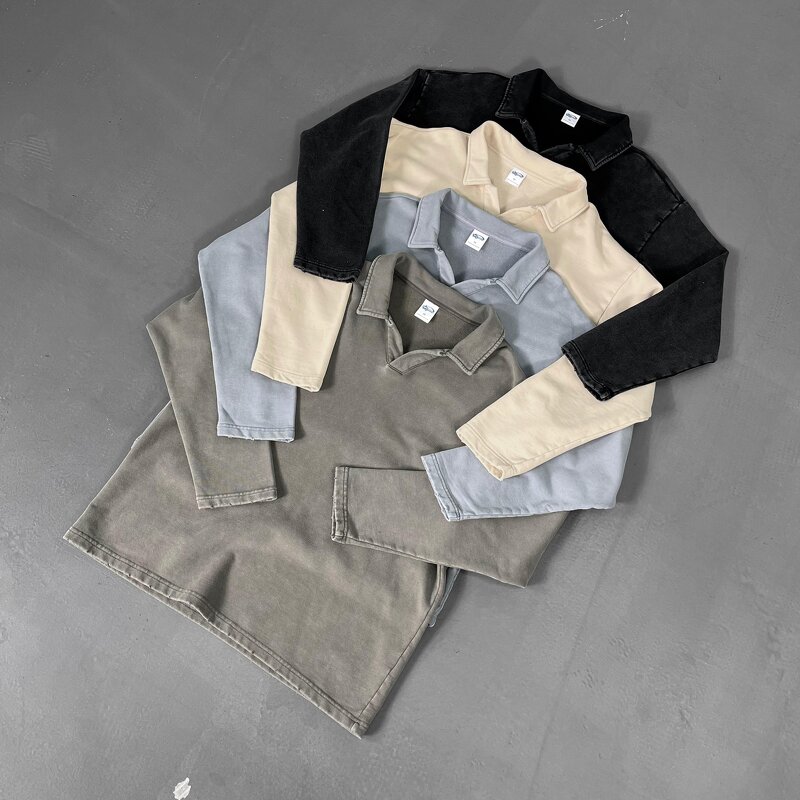 Men's Polo Shirt Manufacturer - 400G Heavyweight Cotton Turn-down Collar Full Sleeve Casual Tee