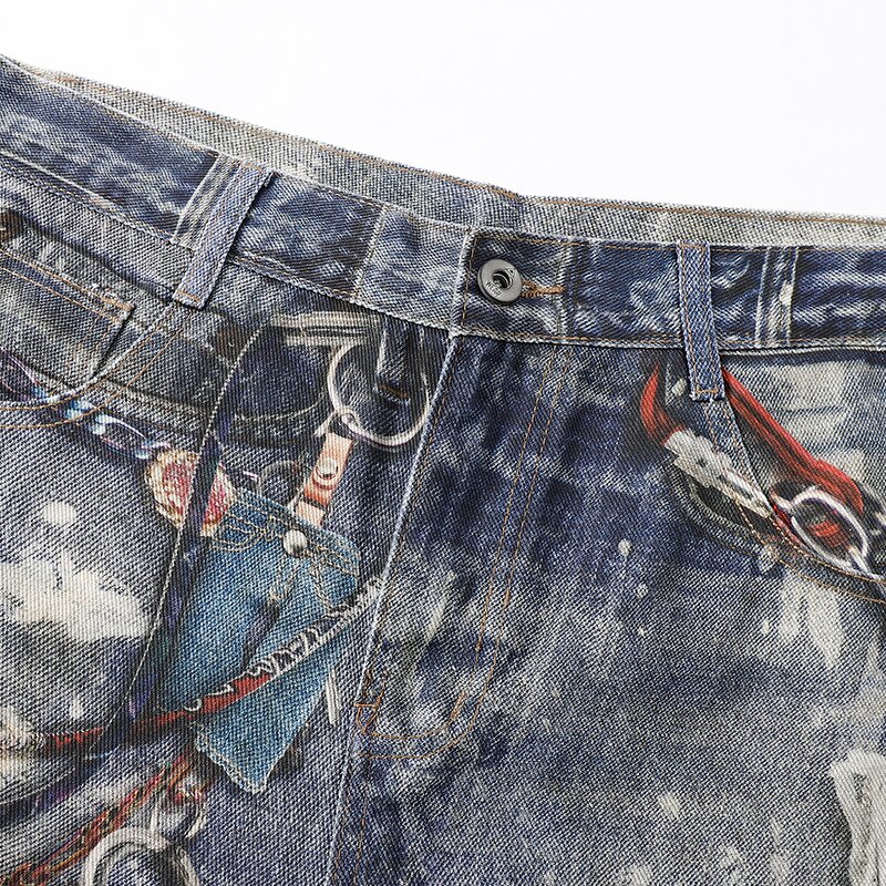 Men's Boyfriend Jeans Manufacturer - Custom High Quality Straight Denim Summer Mid Waist Button Print Pants