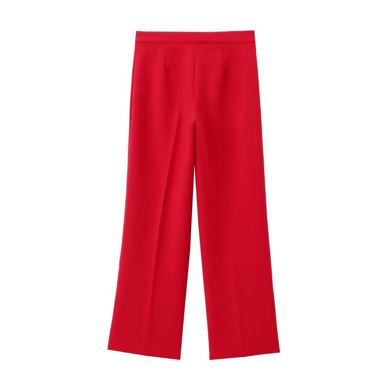 Women's Chiffon Pants Manufacturer - Summer Casual Breathable Flat Front Leg Slit Straight Tube High Waist Pants