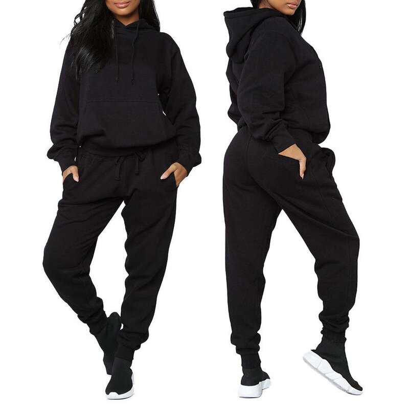 Women's Jogging Set Manufacturer - Custom Organic Cotton Crop Top Jogger Pants 2 Piece Hoodie Track Suit