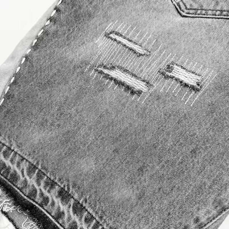 Men's Jean Jorts Manufacturer - Custom High Waist Embroidered Logo Rhinestone Ripped Acid Wash Shorts