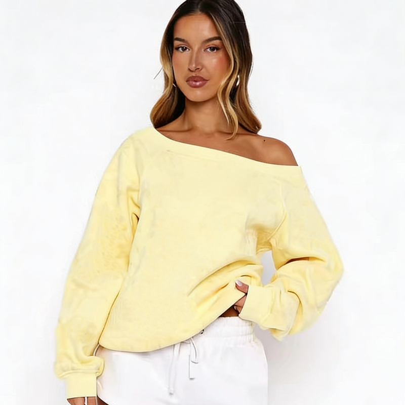 Women's Sweatshirt Manufacturer - OEM ODM New Fashion Cotton Crew Neck Custom off the Shoulder Top