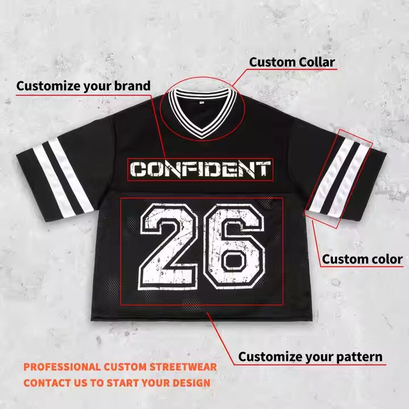 Men's Soccer Jersey Manufacturer - Custom Screen Print Mesh Cropped Boxy Football Streetwear Tee