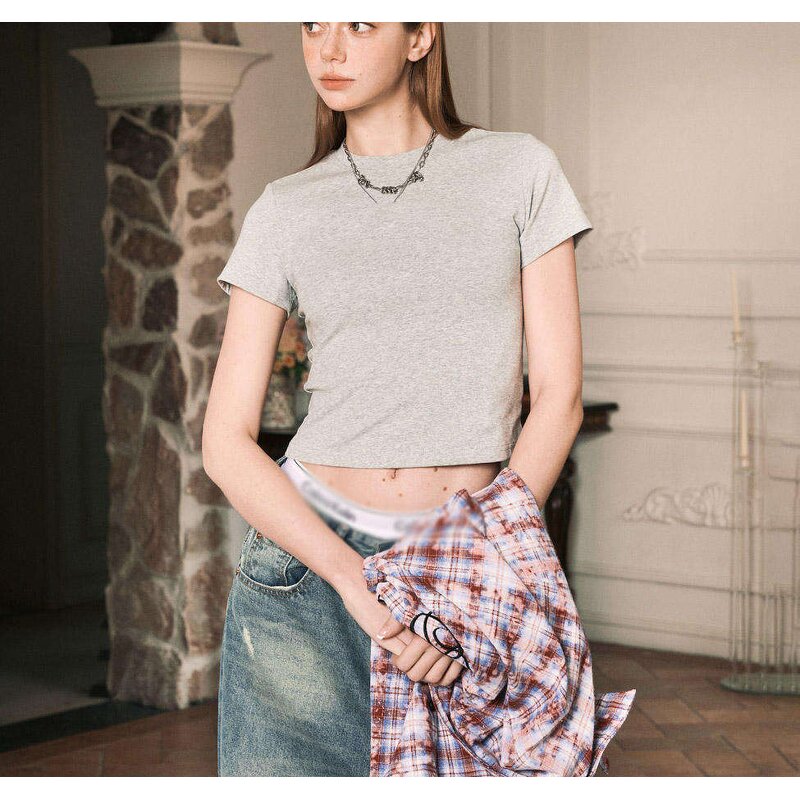 Women's T-Shirt Manufacturer - Custom Letter Slim Fit Cotton Summer Short Sleeve Crop Top