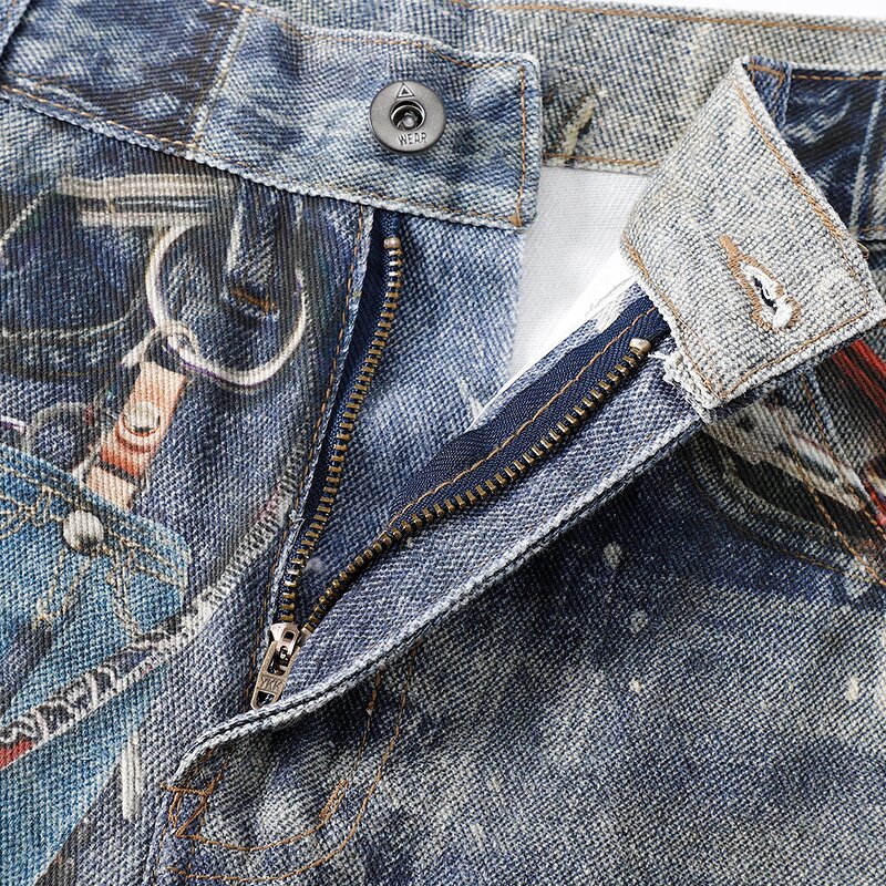 Men's Boyfriend Jeans Manufacturer - Custom High Quality Straight Denim Summer Mid Waist Button Print Pants