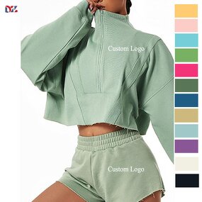Women's Tracksuit Manufacturer - Spring Summer Sportswear Long Sleeve Crop Top Running Shorts Knitting Set