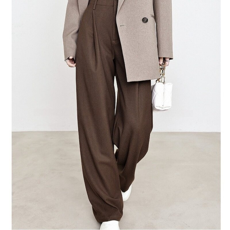 Women's Suit Pants Manufacturer - New Arrival High Waist Caramel Banana Style Old Money Mid Waist Wide Pants