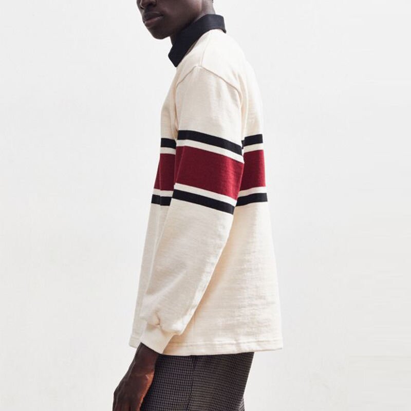 Men's Rugby Polo Shirt Manufacturer - Hot Selling Color Block Panel 100% Cotton Long Sleeve Tee