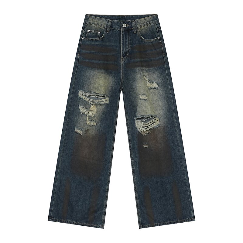 Men's Ripped Jeans Manufacturer - Custom European American High Street Distressed Hip-hop Straight Pants