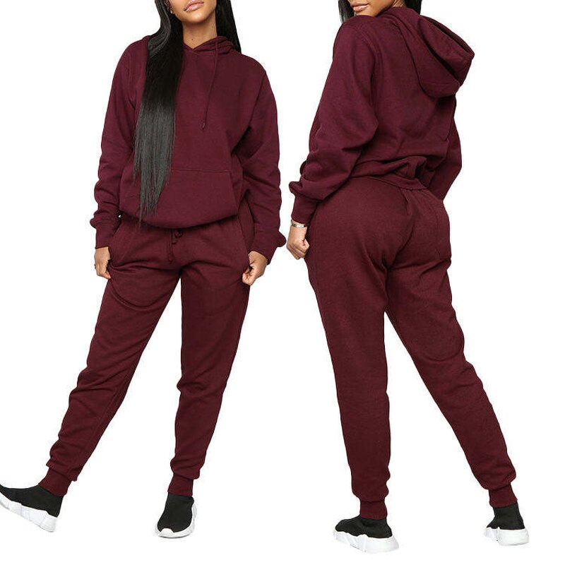 Women's Jogging Set Manufacturer - Custom Organic Cotton Crop Top Jogger Pants 2 Piece Hoodie Track Suit